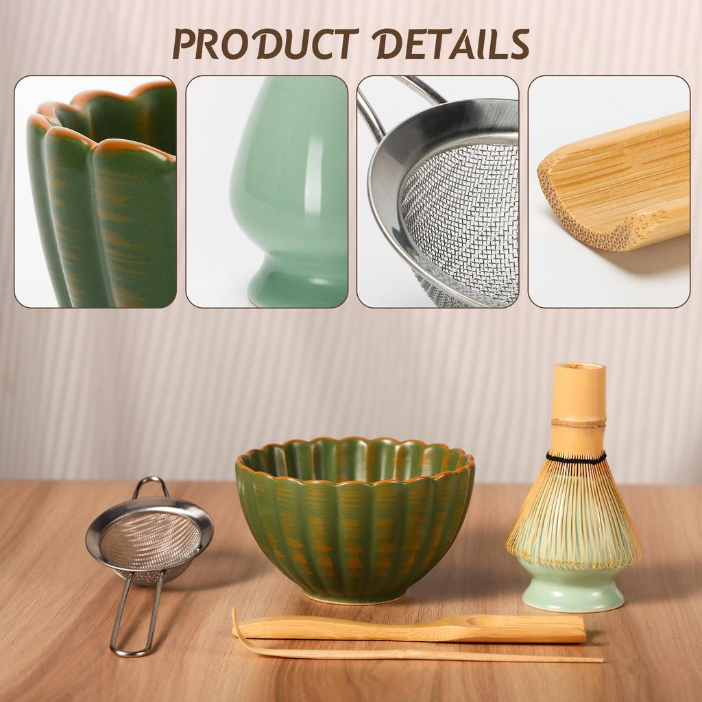 Набор для матча DiDiBirDi, набор для чайной церемонии из 6 предметов включает чашу для матча, подставку для венчика для матча, бамбуковую ложку для матча и традиционный бамбуковый часен (Чейзен)