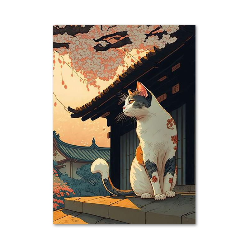 Японские забавные животные, кошки, цветущая вишня, постеры и принты, картины на холсте, настенные художественные картины для гостиной, украшения дома