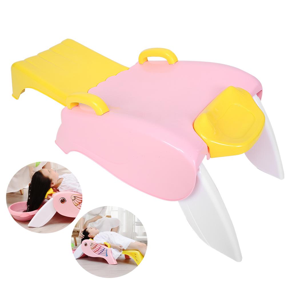 Folding Children Shampoo Chair Adjustable Cartoon Baby Shampoo Lying Chair Pink