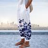 Pockets Bottoms Attractive Floral Print Simple White Pants Women Trousers