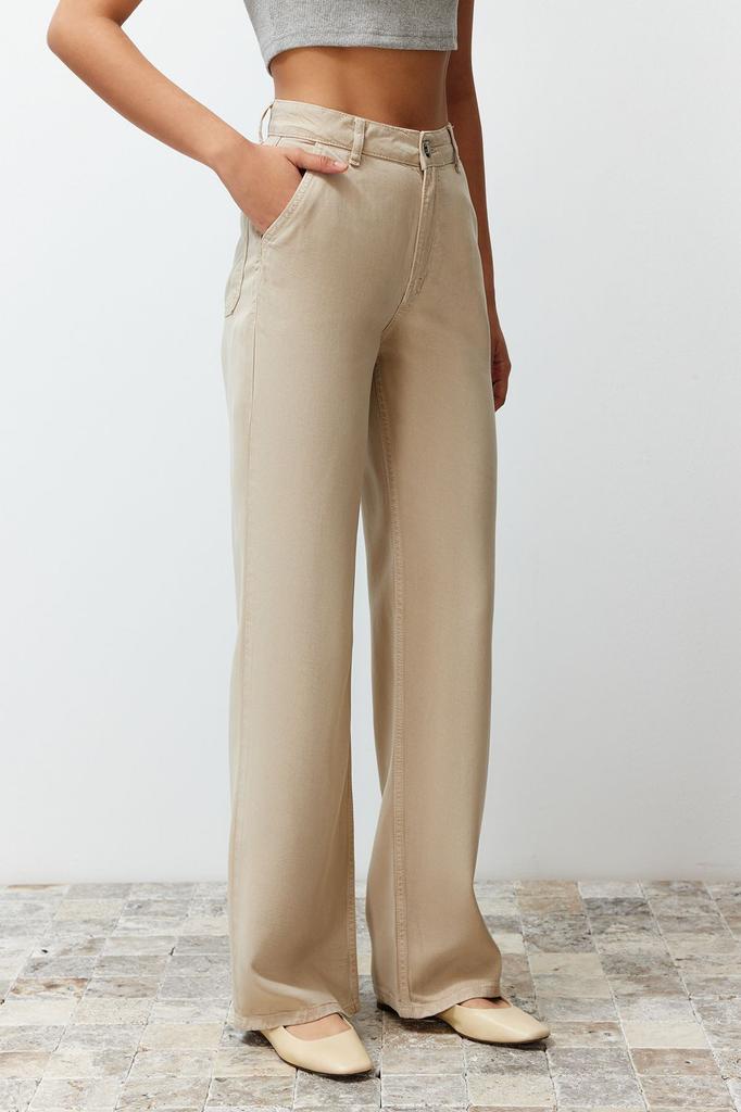 Women's Style Trousers Pink 100% Tencel Low Waist Wide Leg Jeans