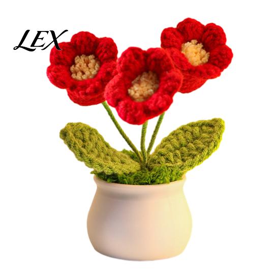 Small Potted Flowers Handmade Crochet Flower Decoration, Knit Artificial Sunflower Desktop Decorative Yarn Decor, Gift for Women, Mom, Teacher,
