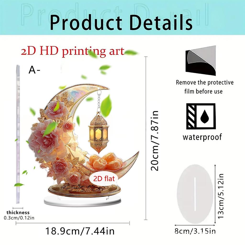 Pink Floral Moon & Lanterns Acrylic Desktop Ornament