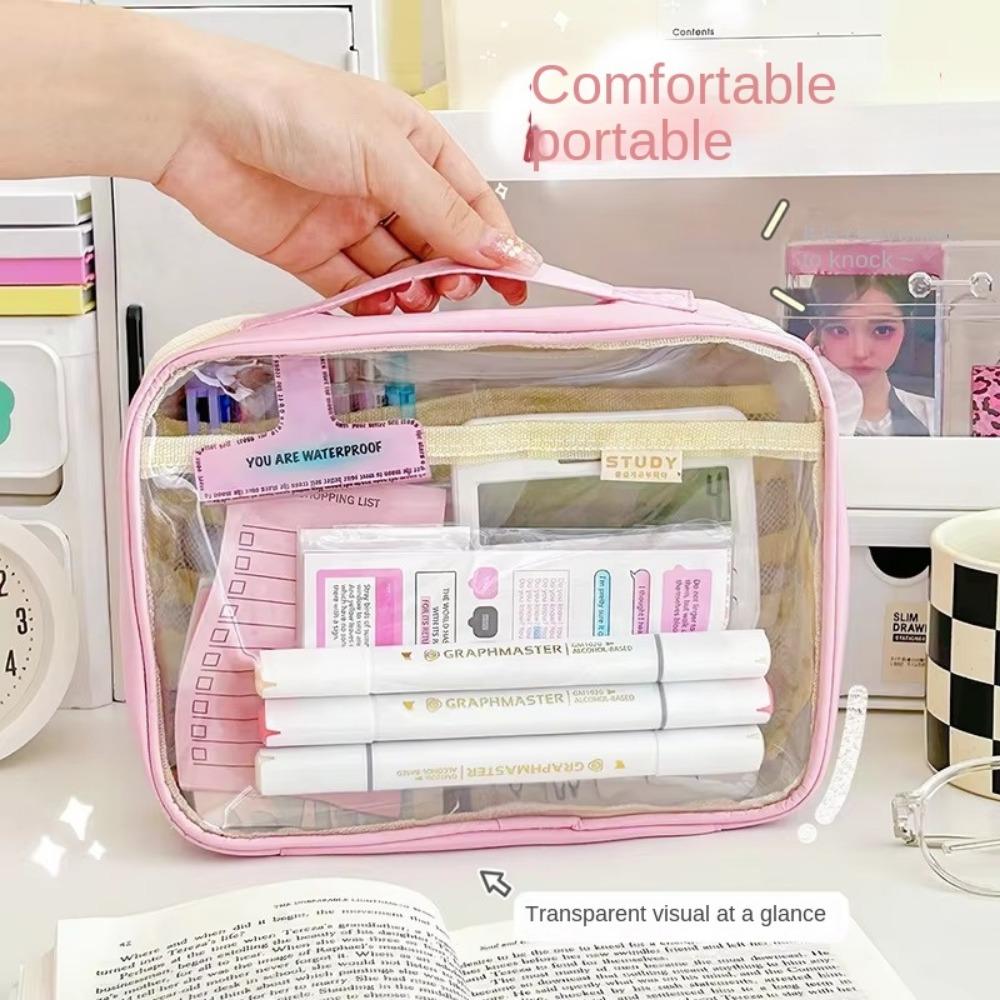 Transparent Storage Bag Multifunction Student Stationery Fashion Pencil Case  Cosmetic Organizer