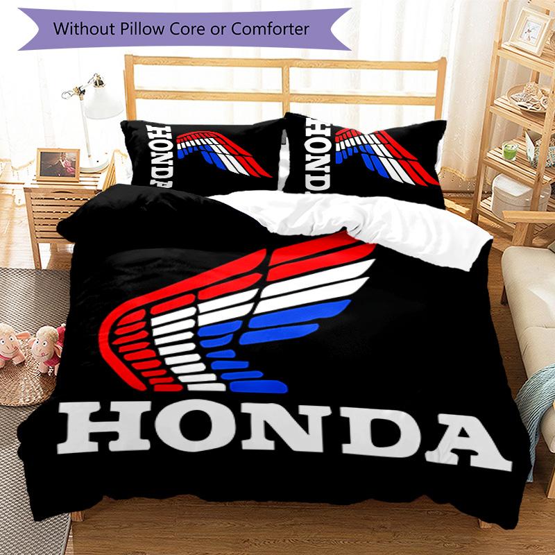 3pcs Honda Logo pattern bedding set duvet cover set includes duvet cover &pillowcases, perfect all season bedroom decoration & gift