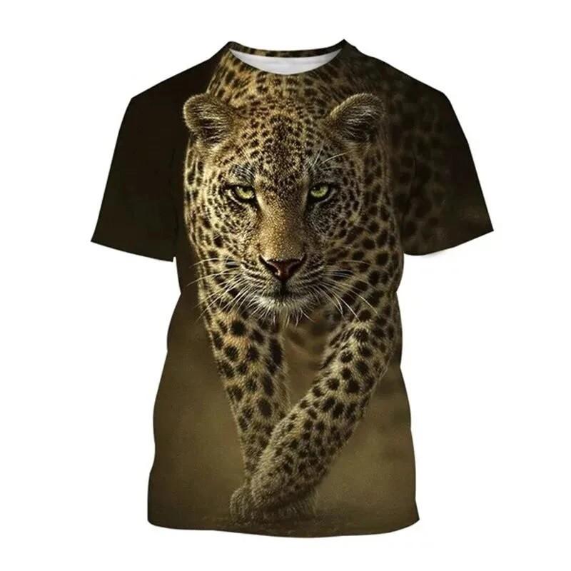 Leopard 3D Print Kids Crew Neck Short-Sleeve T-Shirt Animal Graphic Loose Fit Outdoor Daily Children Casual Top