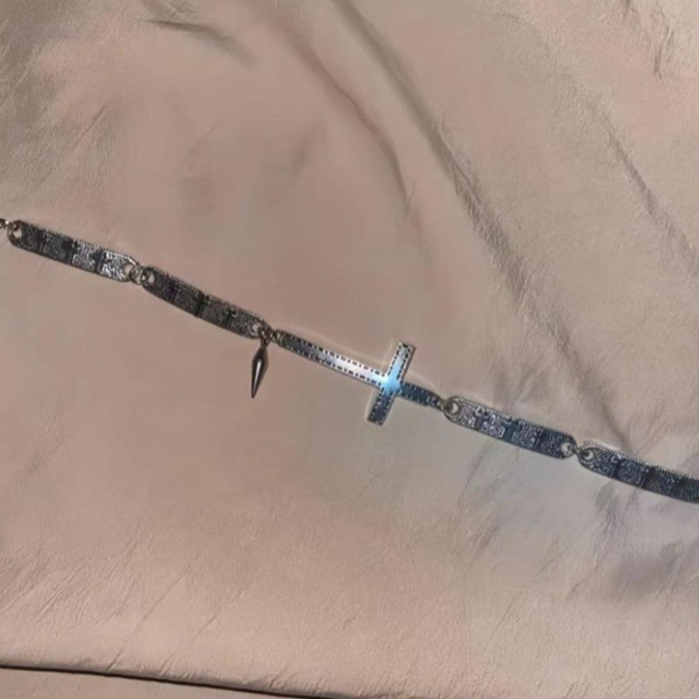 Punk Spliced Cross Necklace Y2K Hip Hop Necklace Retro Choker Necklace  Jewelry