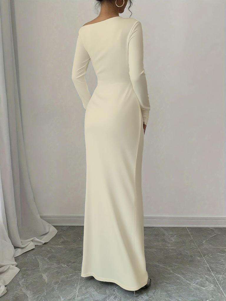 Осень Новое Платье Макси с Принтом Элегантное Приталенное Платье с Длинным Рукавом Женское Готовое