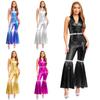 Retro Disco Jumpsuit for Women - 70s Style Lapel V Neck Sequined Romper with Bell Bottoms & Front Zipper