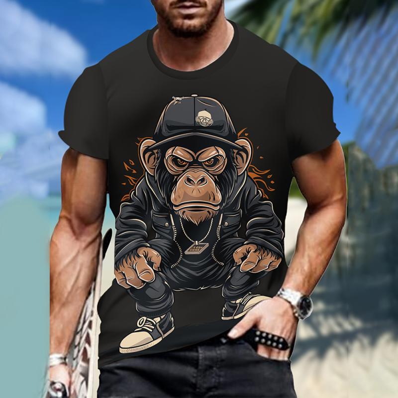 Men's T-shirts Cartoon Monkey 3D Print T-shirt Casual Short Sleeve Crew Neck Tees Oversized Men Clothing Tops Outdoor Streetwear