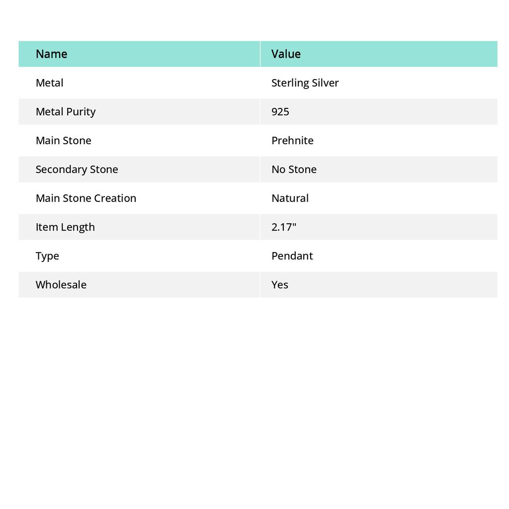 Подвеска ручной работы из стерлингового серебра 925 пробы с натуральным драгоценным камнем пренитом 2,17 дюйма Y8n20