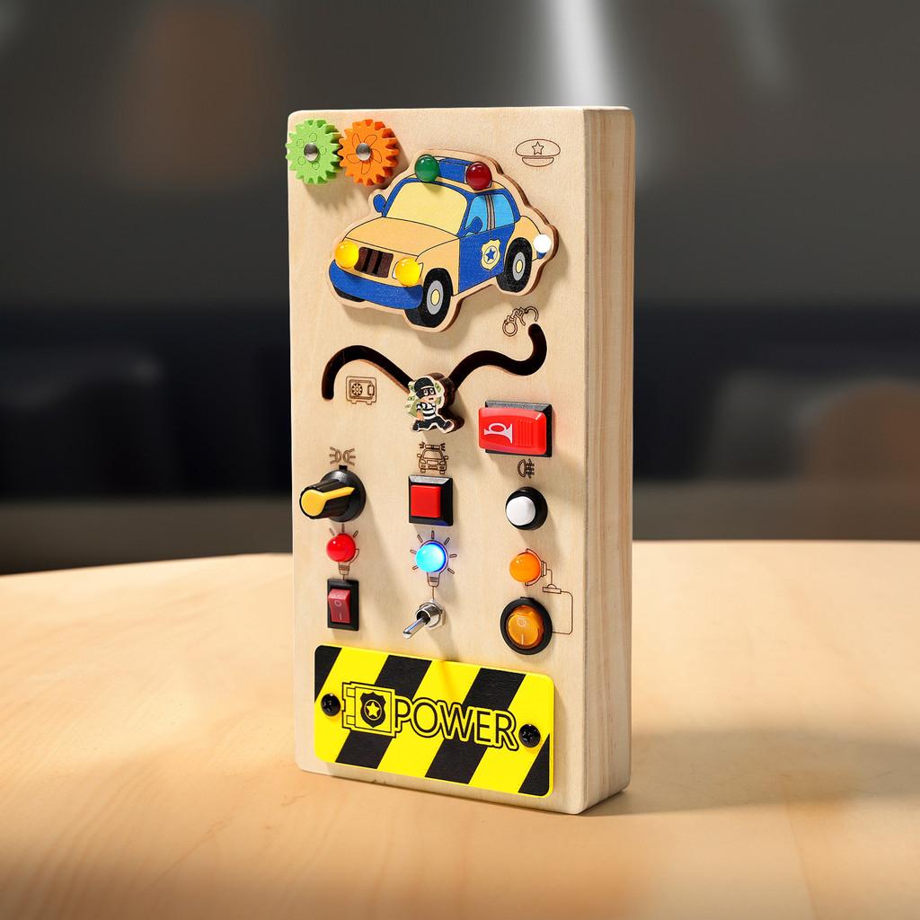 Kids Wooden Busy Board With Realistic Steering Wheel And Circuit Board For Developmental Toys
