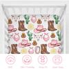 Pink Western Cowgirl Cowboy Fitted Baby Crib Sheet for Boy Girl 52"x28" Desert Cowboy Hat Boot Sun Cactus Soft Breathable Baby Crib Mattress Bed