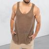 Men Summer Knitted Tops O-neck Sleeveless Solid Color Loose Fit Pullover Tops Stretchy Vest Streetwear
