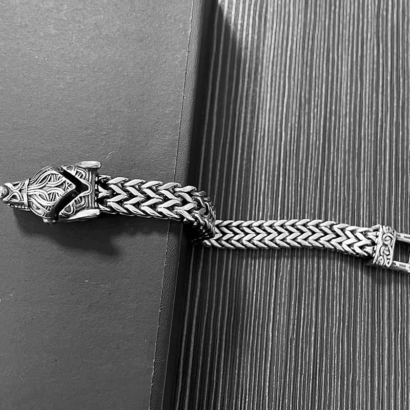 Браслет Norse Viking Wolf для мужчин из нержавеющей стали, 12 мм, сетчатая цепочка с открытым волчьим ртом, мужские браслеты, скандинавские украшения, 21/23 см