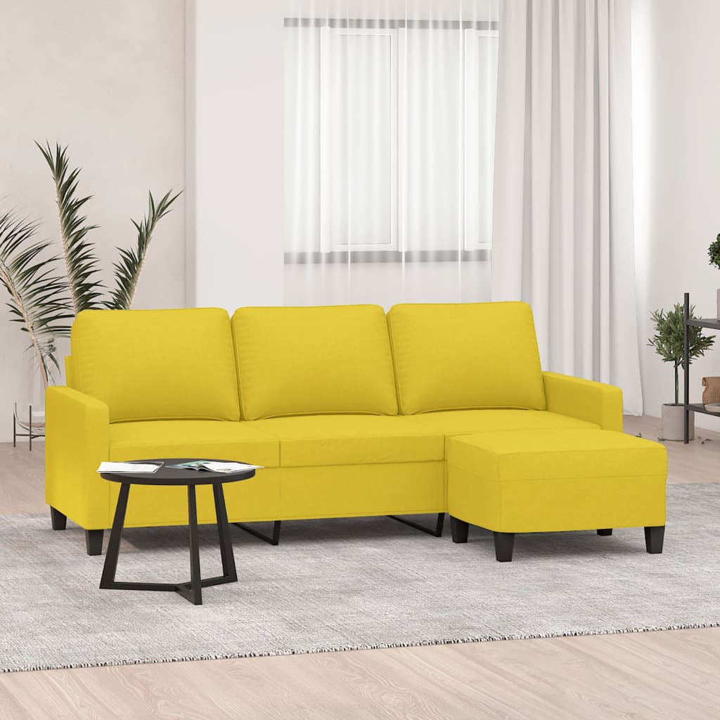 3 Seater Sofa with Footstool Light Yellow 180 cm Fabric