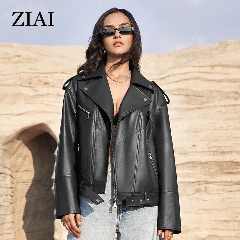 ziai Новая весна осень женская короткая куртка из искусственной кожи повседневное пальто из искусственной кожи свободные мотоциклетные куртки модная уличная одежда большое корейское пальто ZP-30110