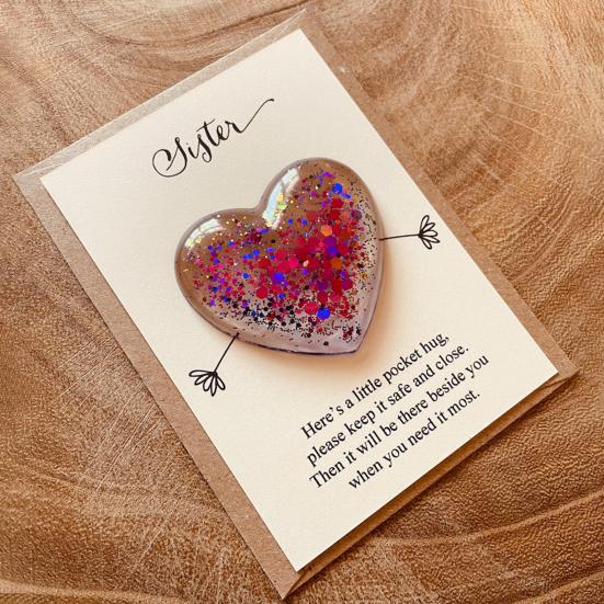 Daughter Pocket Hug with Positive Card Emotional Support Love Heart Figurine Son Sister Niece Pocket Token Decoration Inspirational Encouragement Gift