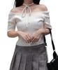 WEGO Knit Top with Choker and Short Summer Korean Size White Off-the-Shoulder Ribbon, Sleeve, Clothes, Girly, Style, Casual, Gift, Women's, F,