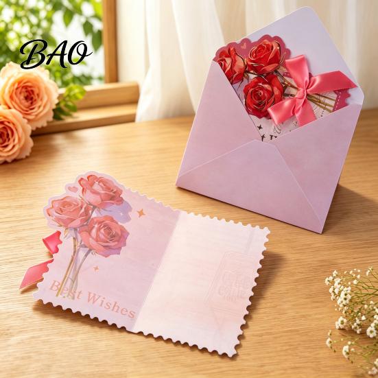 Wedding Greeting Card Floral with Envelope, Thank You Ribbon Bow, Best Wishes Note for Wedding, Birthday, Baby Shower, Graduation Holiday