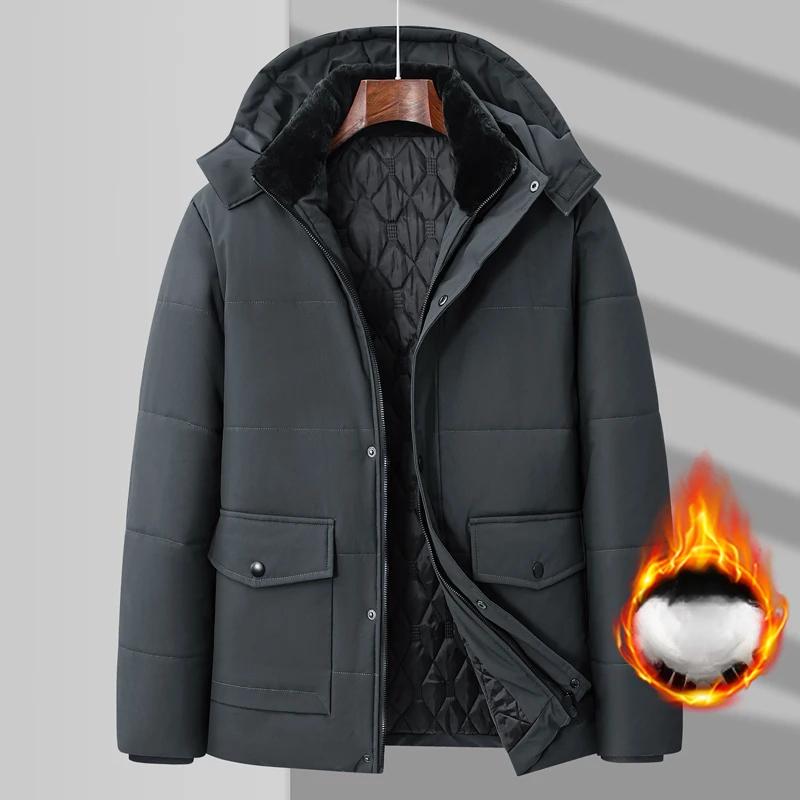 Зимние мужские парки из флиса, хлопка, толстая теплая стеганая куртка с капюшоном, пушистый воротник, водонепроницаемая ветровка, стеганое пальто, большой размер 8xl