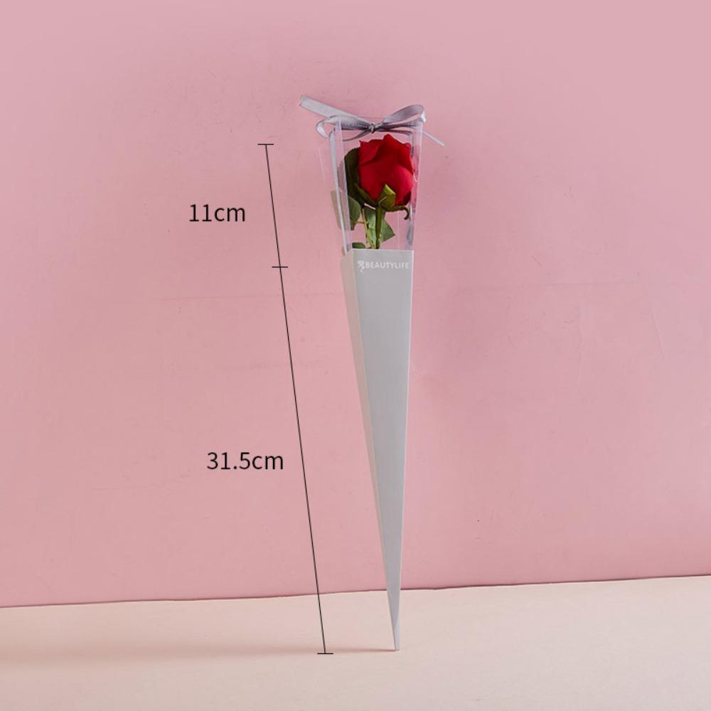 10Pcs Single Rose Bouquet Wrapping Paper Plastic Triangular Box  for Flowers Valentine's Day