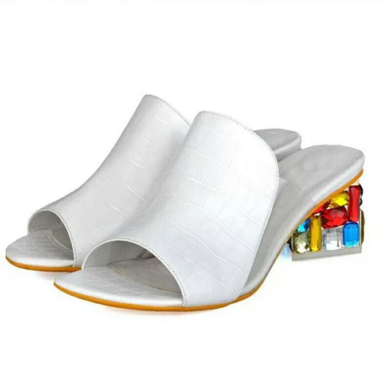 Crystal Sandals Ladies Open Toe Sandals Square Heels Spring Summer Shoes Sandals Women Footwear Sandalia Feminina