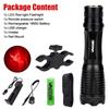 Hunting Flashlight Zoomable White/Red/Green Light Tactical Flashlight LED Light With 18650 Battery+Charger+Pressure switch