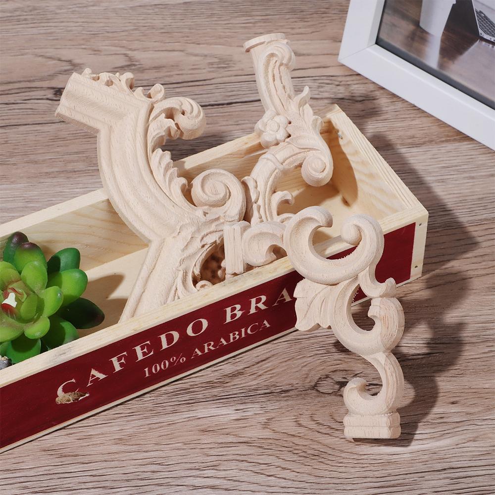 Oak Door Decor Crafts Corner Applique Onlay Decal Carved Wave Flower Decorative Wood Appliques