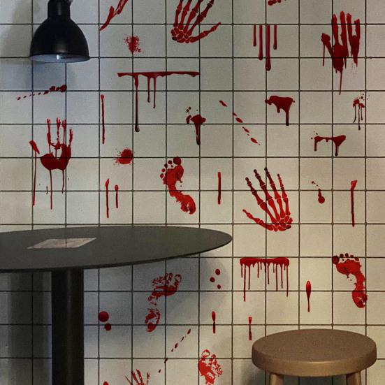 45390 Sheets Red Handprint Footprint Wall Sticker Halloween Spooky Waterproof PVC Self-adhesive