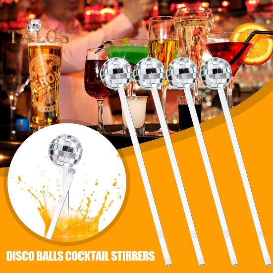 12 Pcs Disco Ball Drink Stirrers Plastic Swizzle Sticks for Coffee Cocktails Mirror Ball Cocktail Stir Sticks Home Bar Use