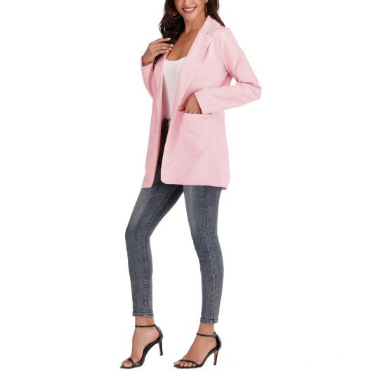 Women Suit Coat Lapel Long Sleeve Open Front Suit Jacket Solid Color Urban Style Spring Autumn Business Outerwear