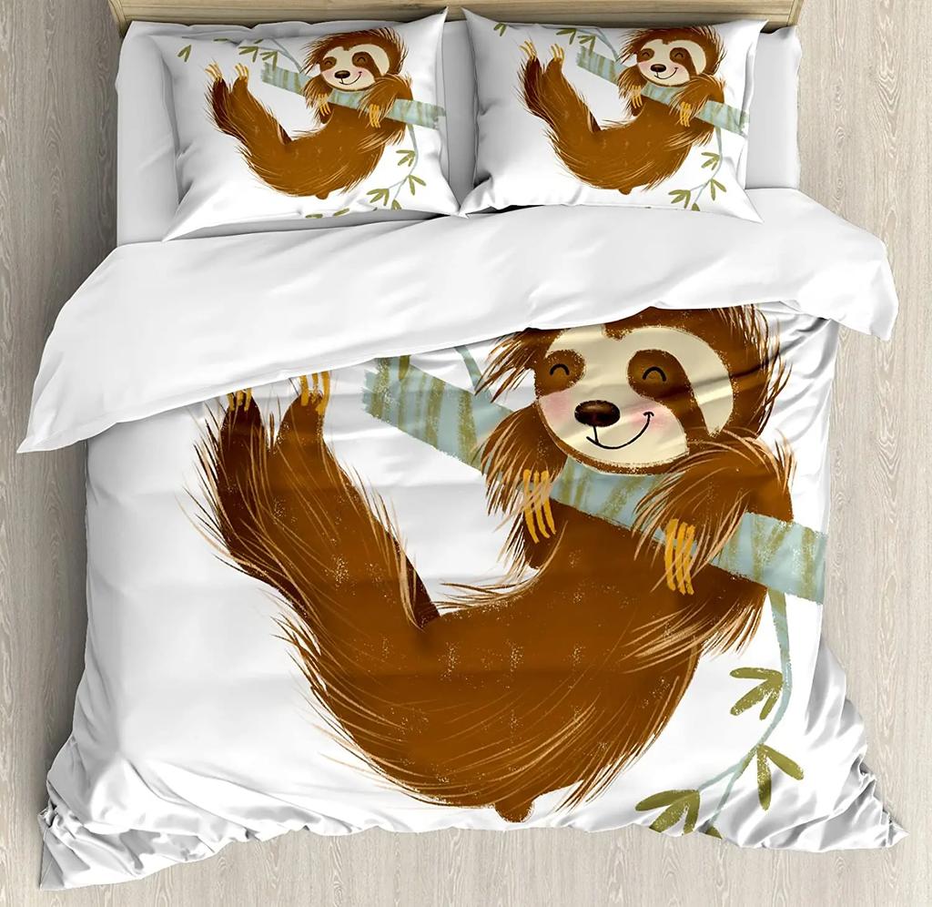 Sloth Bedding Collection For Bedroom Bed Home Cartoon Mammal On Tropical Jungle With Green Banana Duvet Cover Quilt Cover Pillowcase