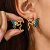 European and American Fashion Sweet Butterfly Painting Oil Snake Stud Earrings, Personalized Creativity, Light Luxury Temperament, Versatile Women's