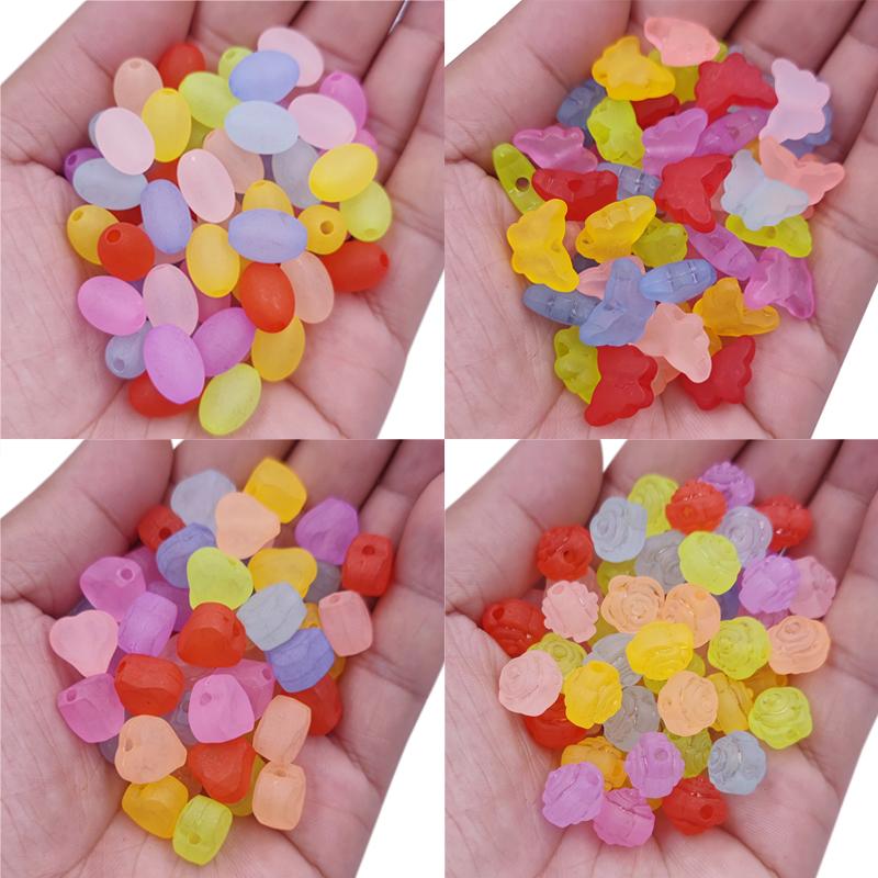 20Pcs Frosted Beads Heart Flower Butterfly Matte Loose Beads DIY Craft for Jewelry Bracelet Making