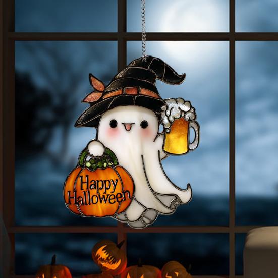 Ghost Hanging Decoration Acrylic Ghost Series Sun Catcher Cartoon Ghost Halloween Decoration for Windows Porch Walls