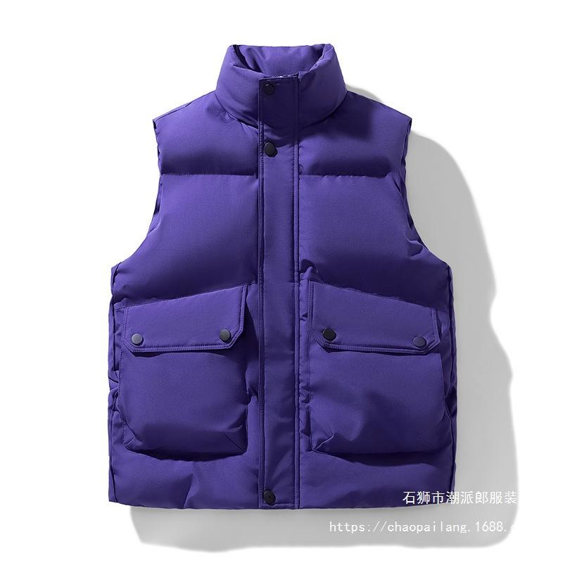 Solid Color Stand-up Collar Cotton-padded Vest Jacket Men's Winter Thickened Tooling Youth Casual Cotton-padded Jacket Trendy Brand Loose