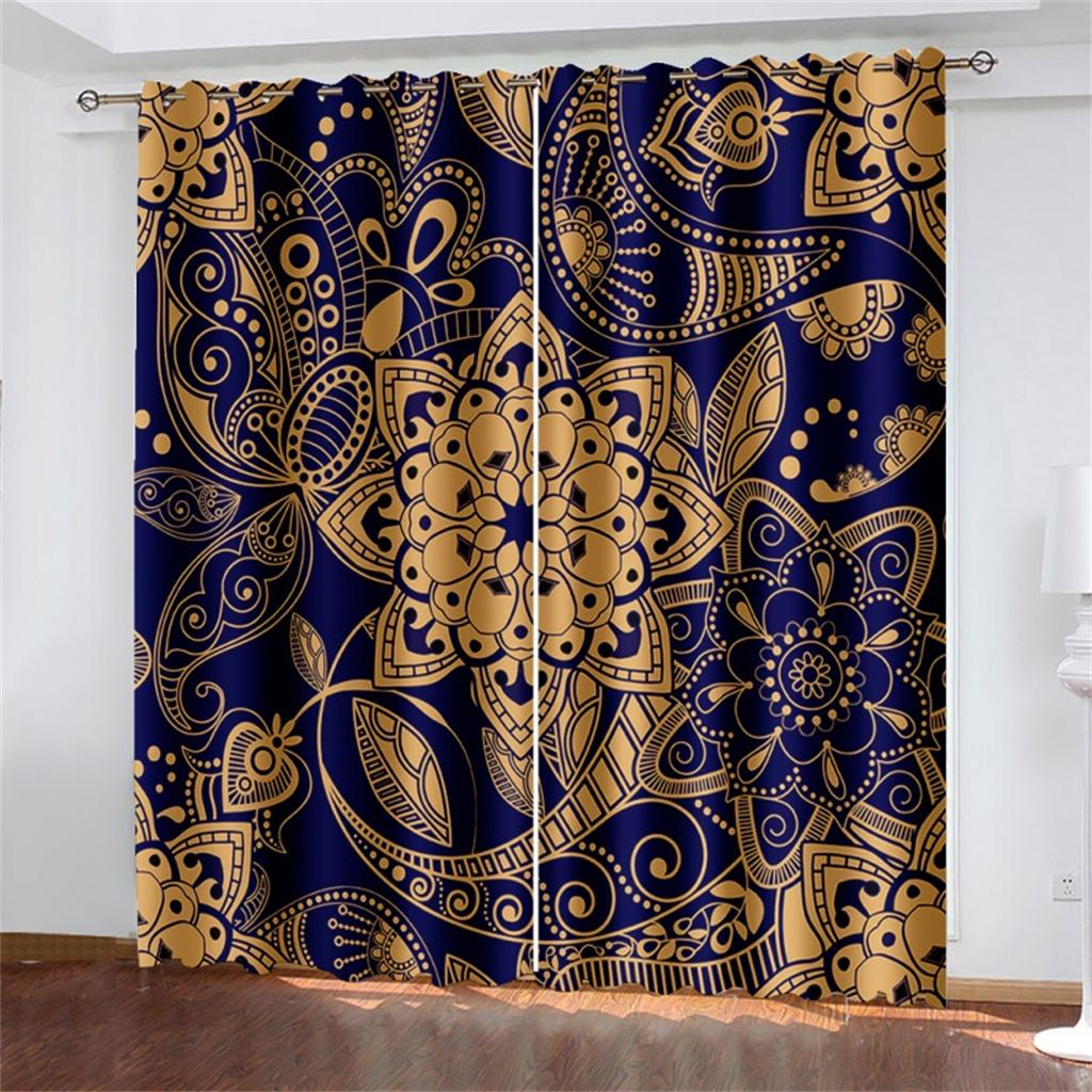 2 шт. шторы в стиле бохо с синим, золотым, желтым цветочным декором для спальни, гостиной, кухни, балкона, оконного жалюзи, декор для затенения