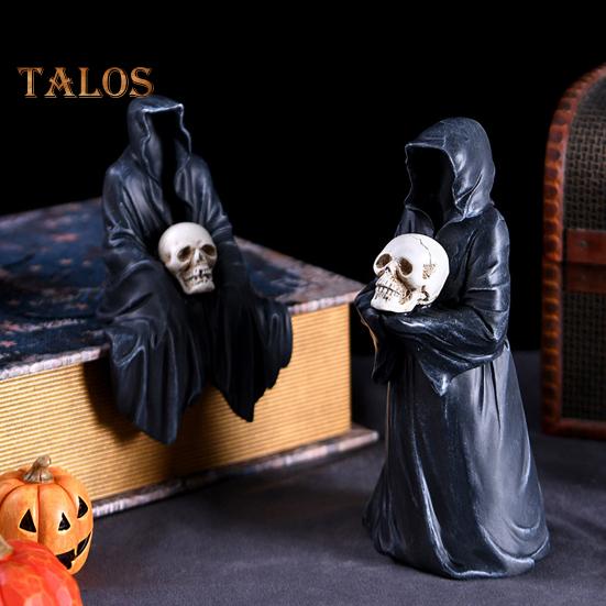 Halloween Grim Reaper Figurine Spooky Black Robe Death Ghost Resin Statue Sculpture Indoor Home Office Desktop Decoration Ornament Festival Gift