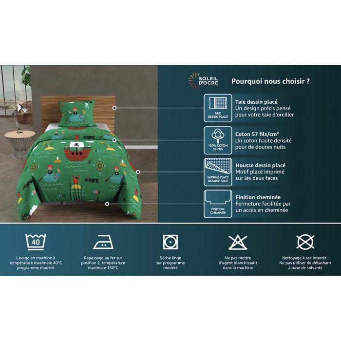 Parure housse de couette 140x200 cm SAVANE brique, 100% coton 57 fils/cm2, par Soleil d'Ocre