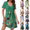Women's Casual Sundress With Pockets Summer Boho Beach Dress Floral Blouses For Women T-Shirts Dress V Neck Loose  Dresses