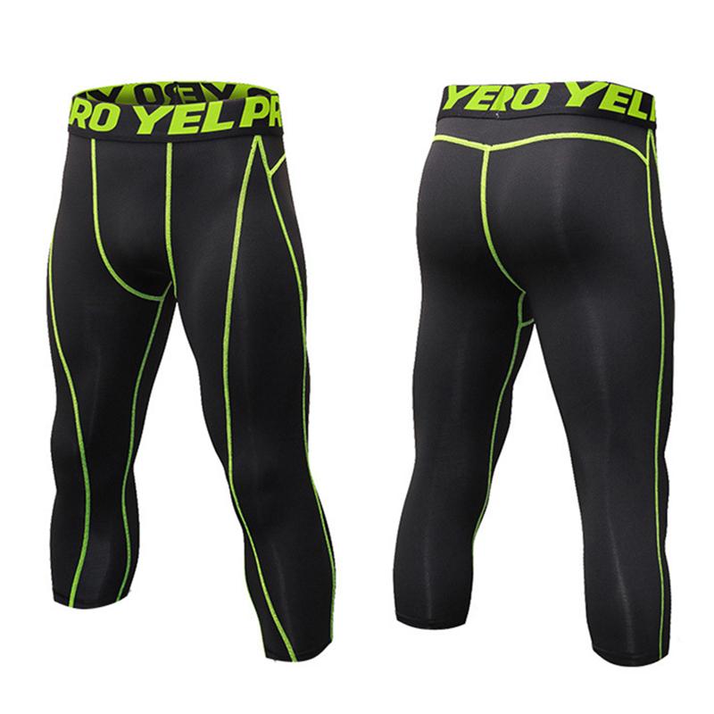Men Cropped Trousers Running Leggings Fitness Cycling Training Joggers Home Gym Compression Tights 3/4 Short Pants
