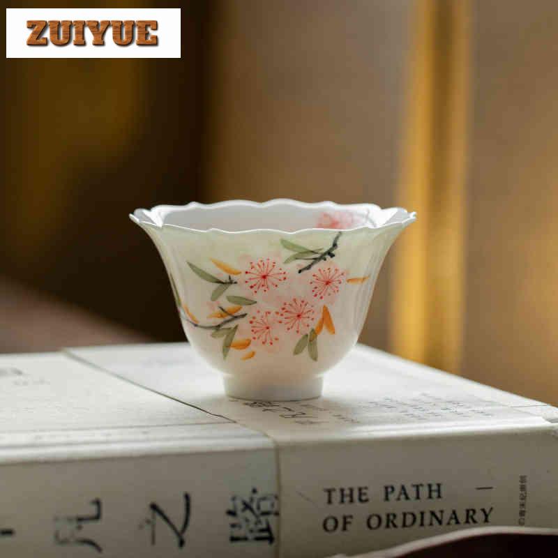 2pc/lot Hand-painted Peach Blossom Teacup Aesthetic Tea Bowl Tea Pair Tea-tasting Personal Cup Chazhan Master Cups Teaware 65ml