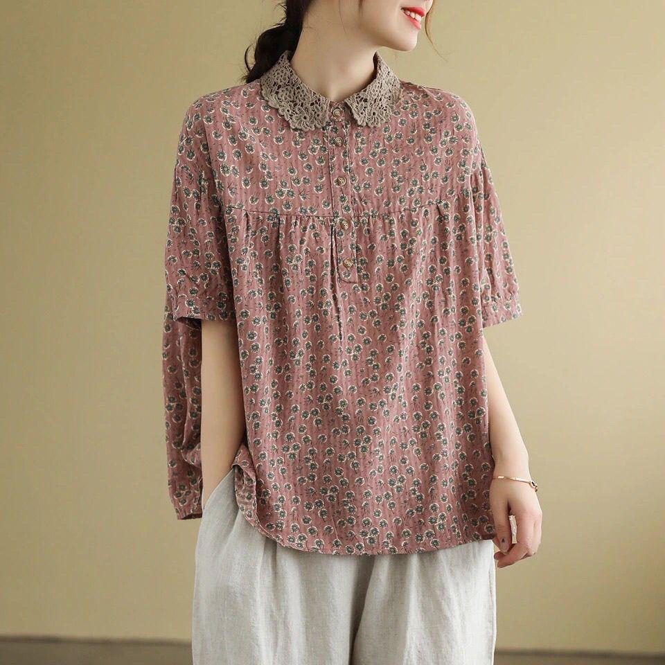 Футболка с короткими рукавами в стиле ретро с литературным цветочным принтом, женский свободный универсальный топ-пуловер