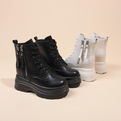 Новые женские ботильоны на платформе, зимние массивные кроссовки, теплые повседневные вулканизированные туфли, 10 см, высокие кожаные короткие ботинки для женщин, Mujer