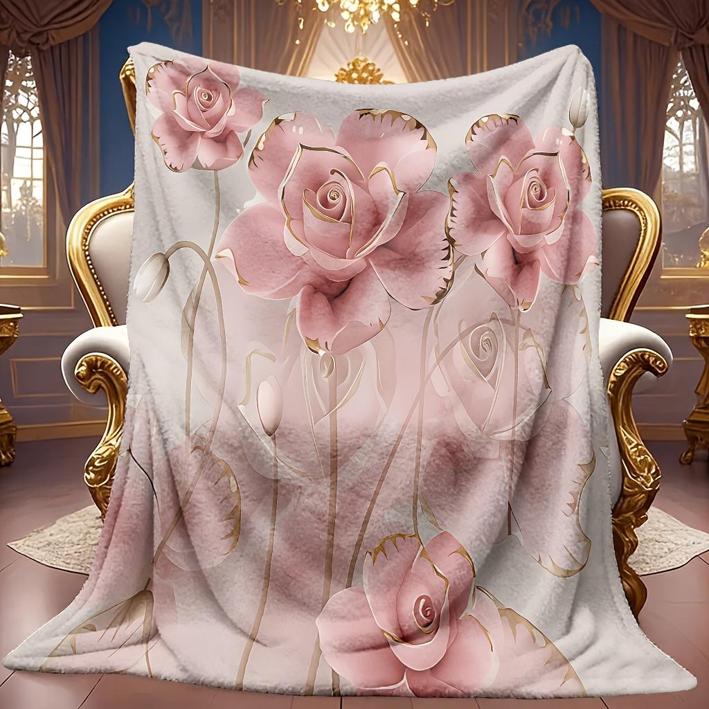 Comfortable Rose Floral Pattern Fleece Blanket Soft High-Definition Digital Print All Seasons Cooling Blanket Perfect Gift for Family And Friends Soft