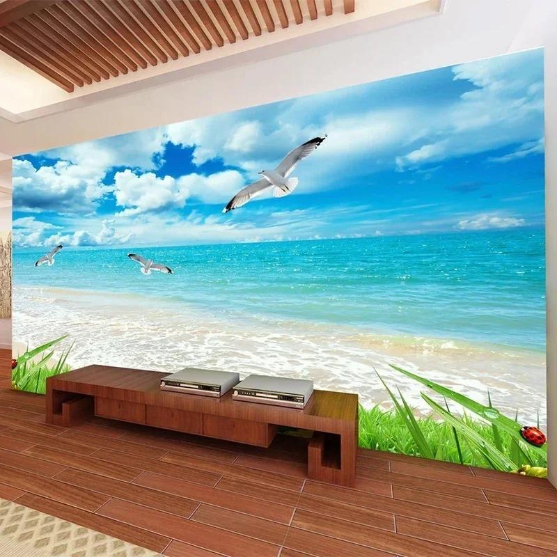 Фотообои 3D Морской пейзаж Фрески Гостиная Телевизор Диван Современный Простой Домашний Декор Настенная Роспись