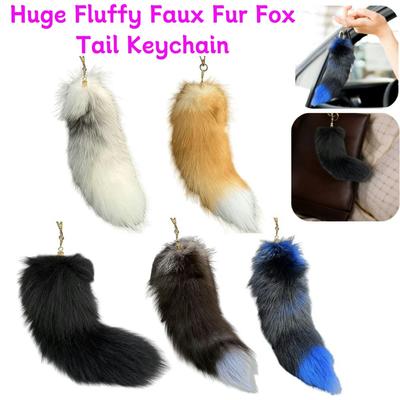 Огромный Пушистый Брелок-Хвост Лисы из Искусственного Меха Милый Брелок-Хвост Животного Шарм для Сумок Держатель для Ключей Брелок Хвост для Косплея Подарок для Женщин Девушек