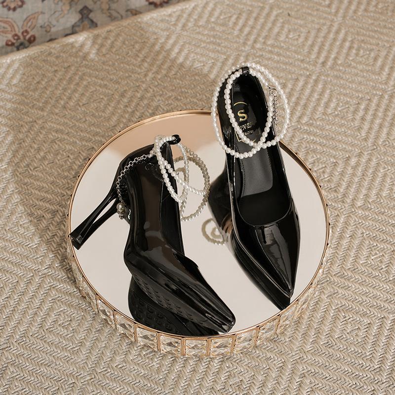 Водонепроницаемые туфли из лакированной кожи на высоком каблуке, фея, фея, темперамент, жемчужное слово со светлым ртом, тонкий каблук, не устают ноги, туфли-лодочки
