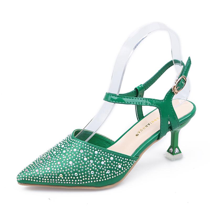 Сексуальные туфли на высоком каблуке с острым носком, женские модные босоножки со стразами, летние дышащие женские туфли-лодочки с ремешком на щиколотке, свадебные туфли